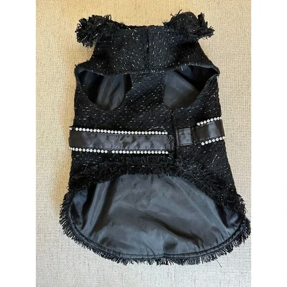 Dog Sparkly Jacket with Bling Belt Dress Costume Outfit Pet Fashion Black Sz M - Picture 4 of 8